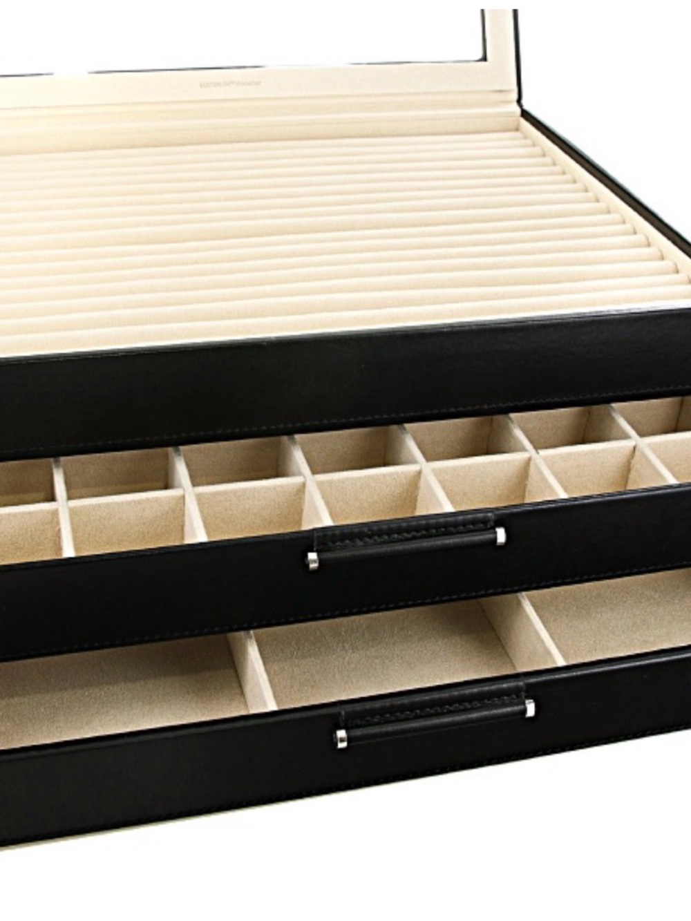 WOLF Medium 3-Tier Jewelry Box with Window and LusterLoc in Black
